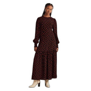 Boden ladies Smocked Cuff Maxi Tier floral Dress in Black Petunia Bud size 4P